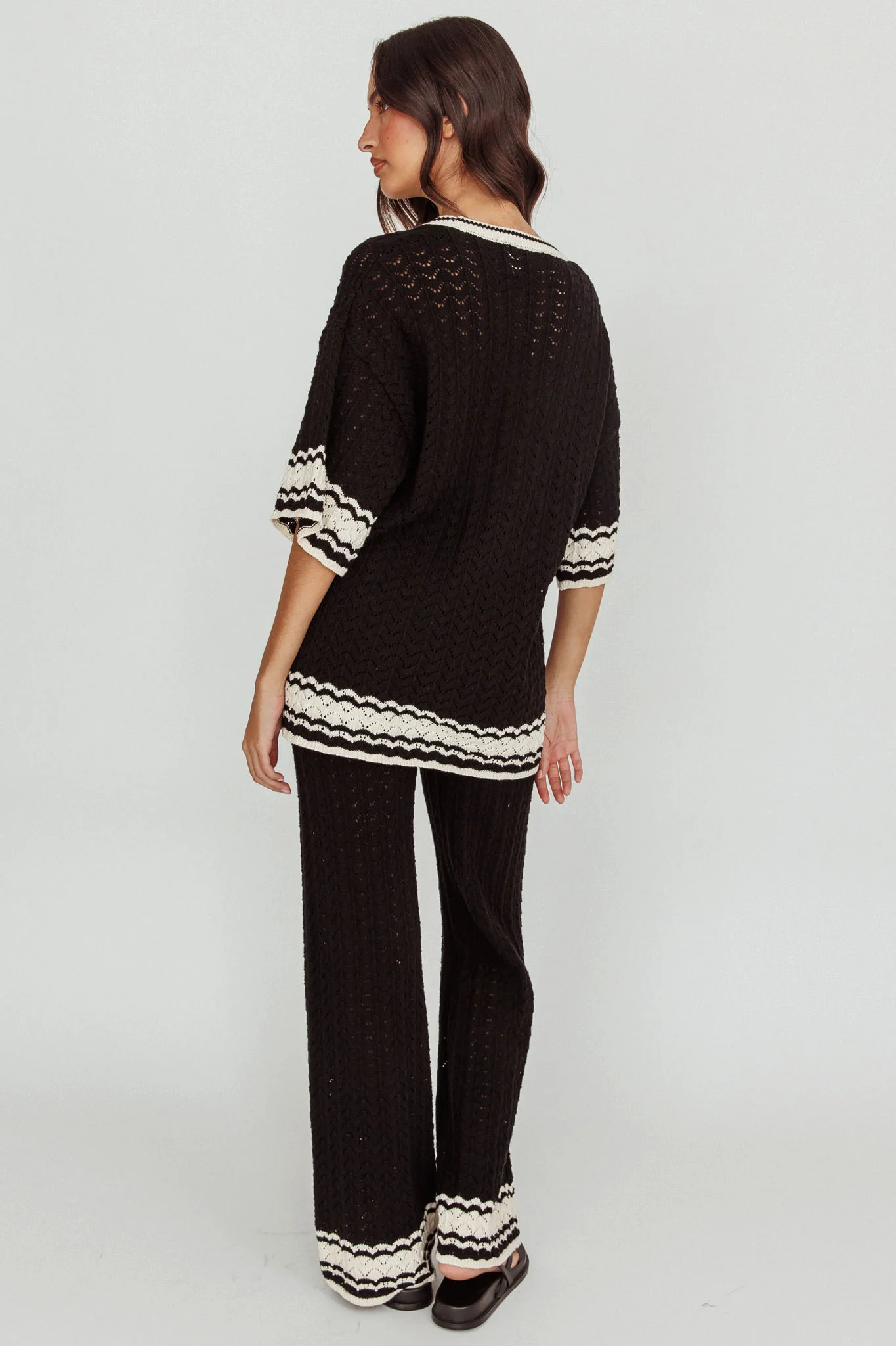 Rhodes Cotton Straight Leg Knit Pants Black - Image 4