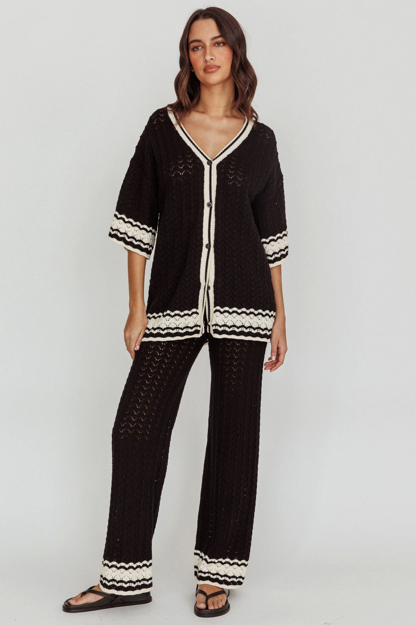 Rhodes Cotton Straight Leg Knit Pants Black - Image 5