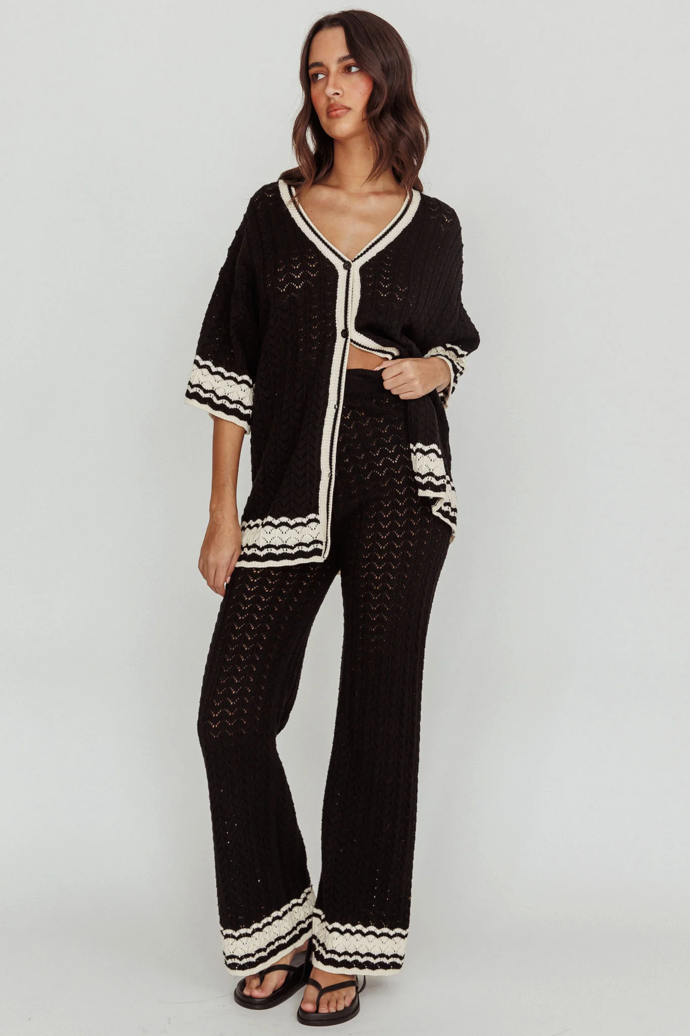 Rhodes Cotton Straight Leg Knit Pants Black - Image 6