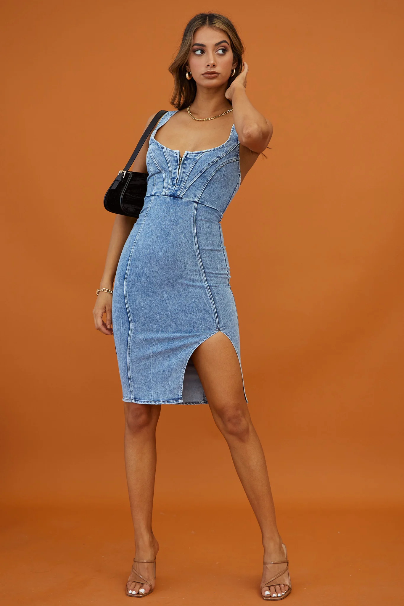 Rhythm Wide Strap Bodycon Knee Length Dress Washed Blue - Image 8