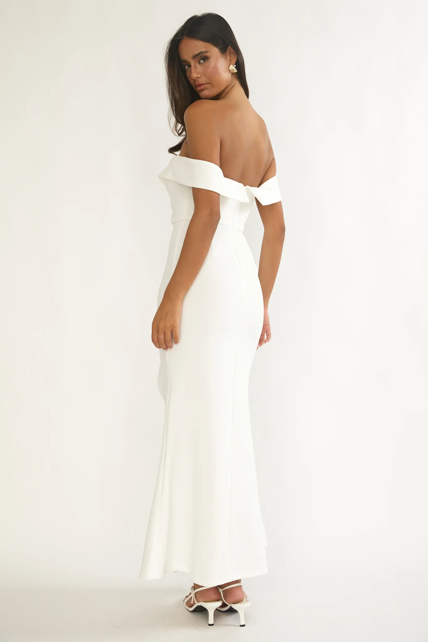 Rider Off-Shoulder Front Split Maxi Dress White - Image 6