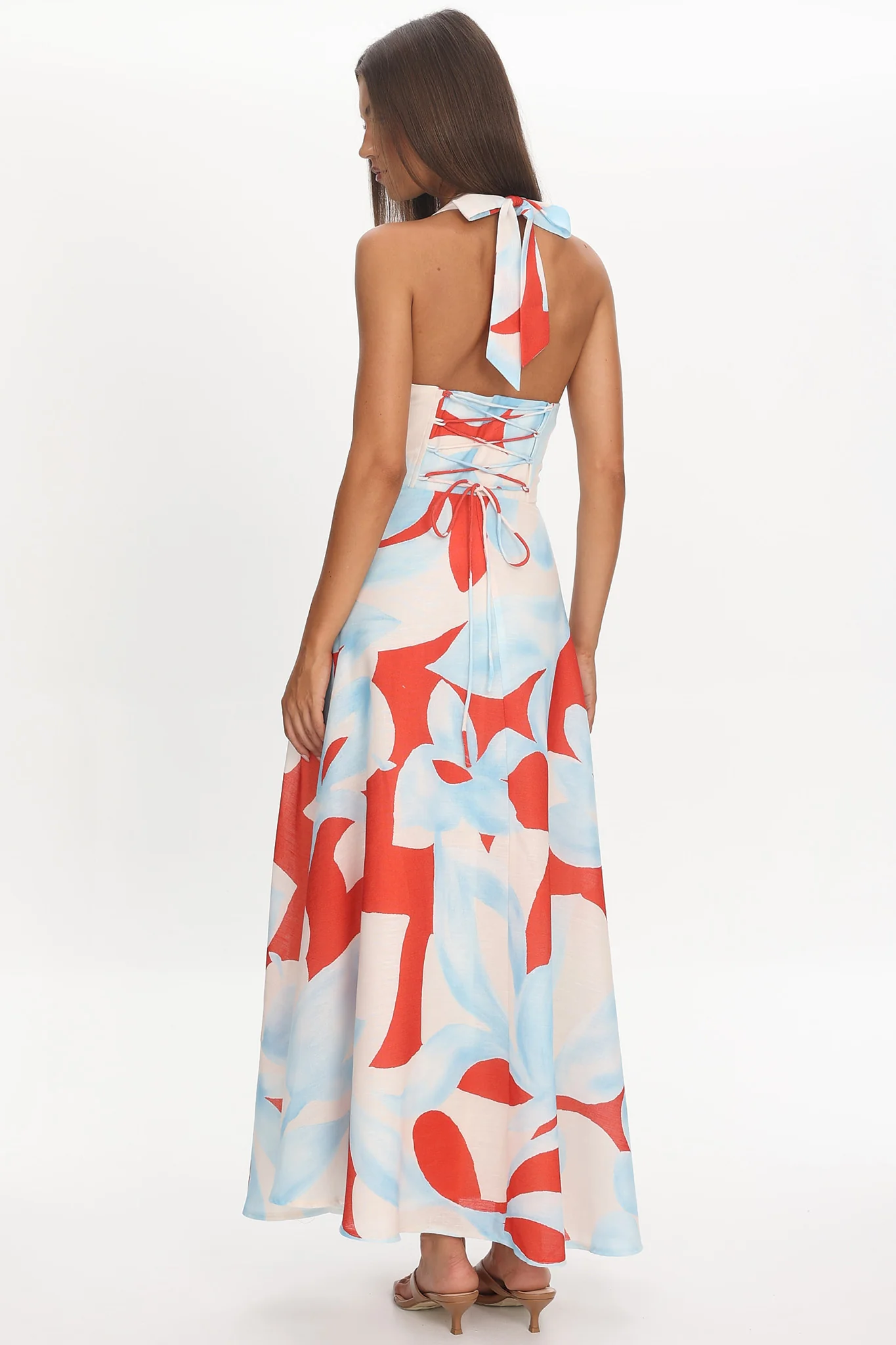 Riga Halterneck Maxi Dress Blue Multi - Image 3