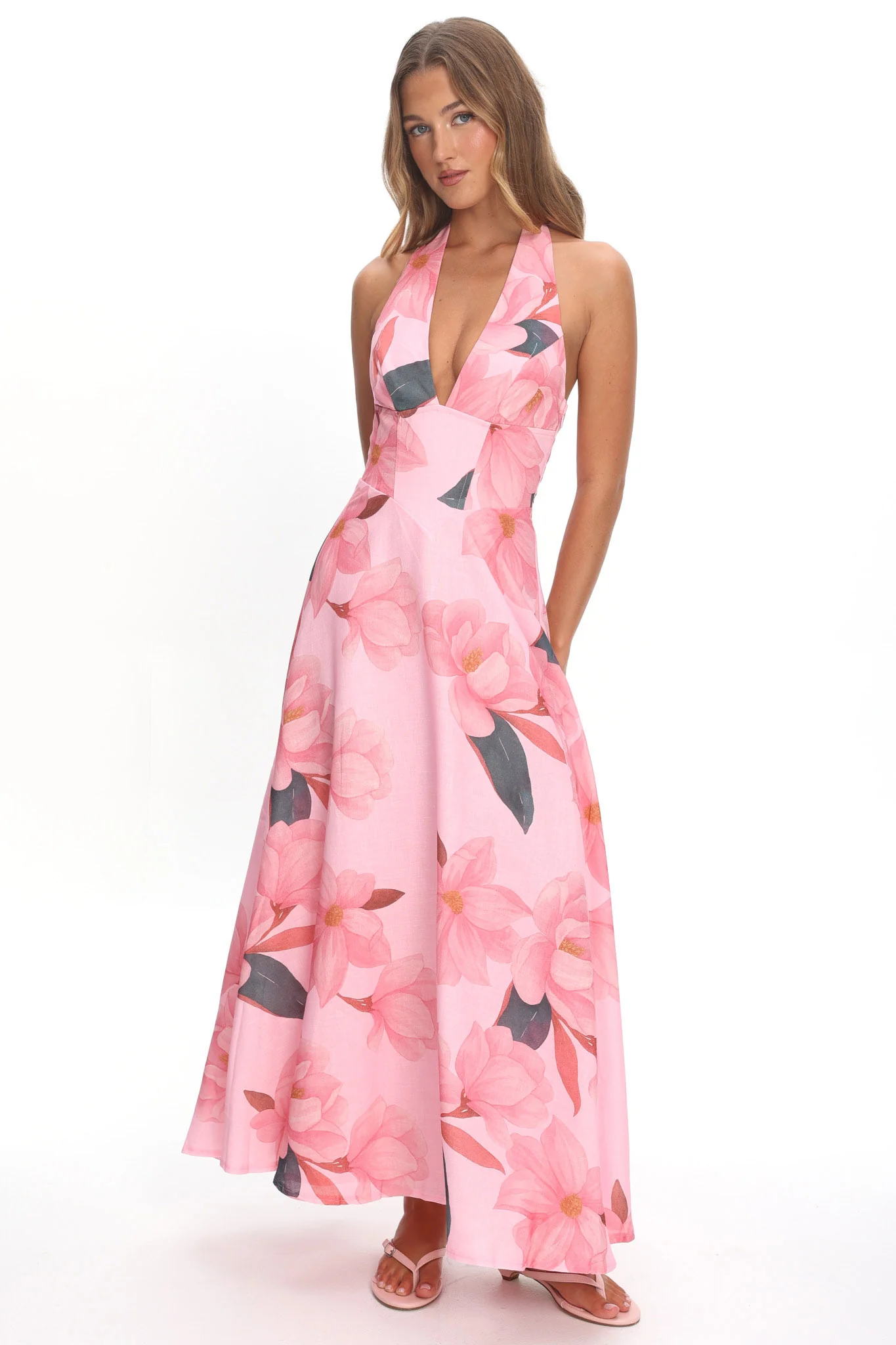 Riga Halterneck Maxi Dress Floral Pink - Image 4