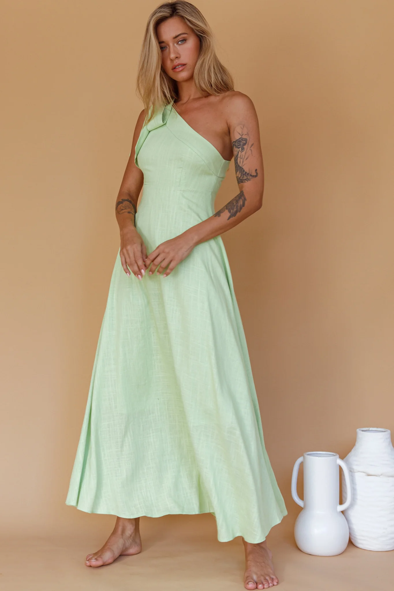 Rigel One-Shoulder Maxi Dress Apple - Image 7