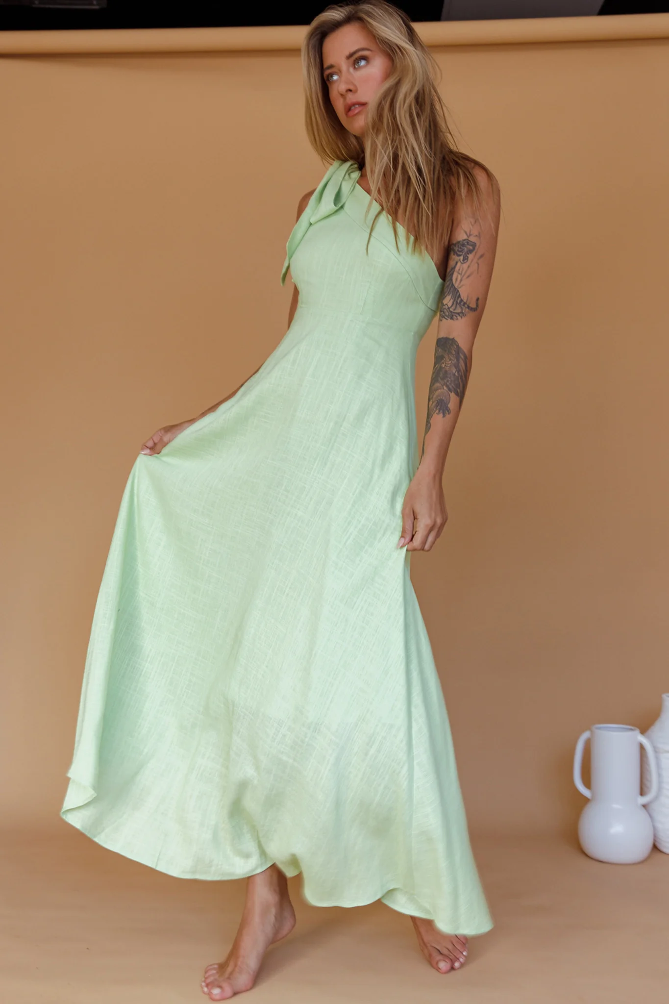 Rigel One-Shoulder Maxi Dress Apple - Image 8