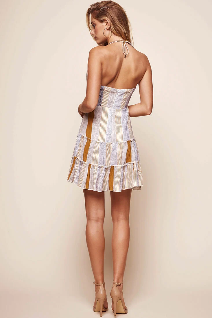 Rikki Layered Ruffle Bust Tie Dress Tan/Grey - Image 5