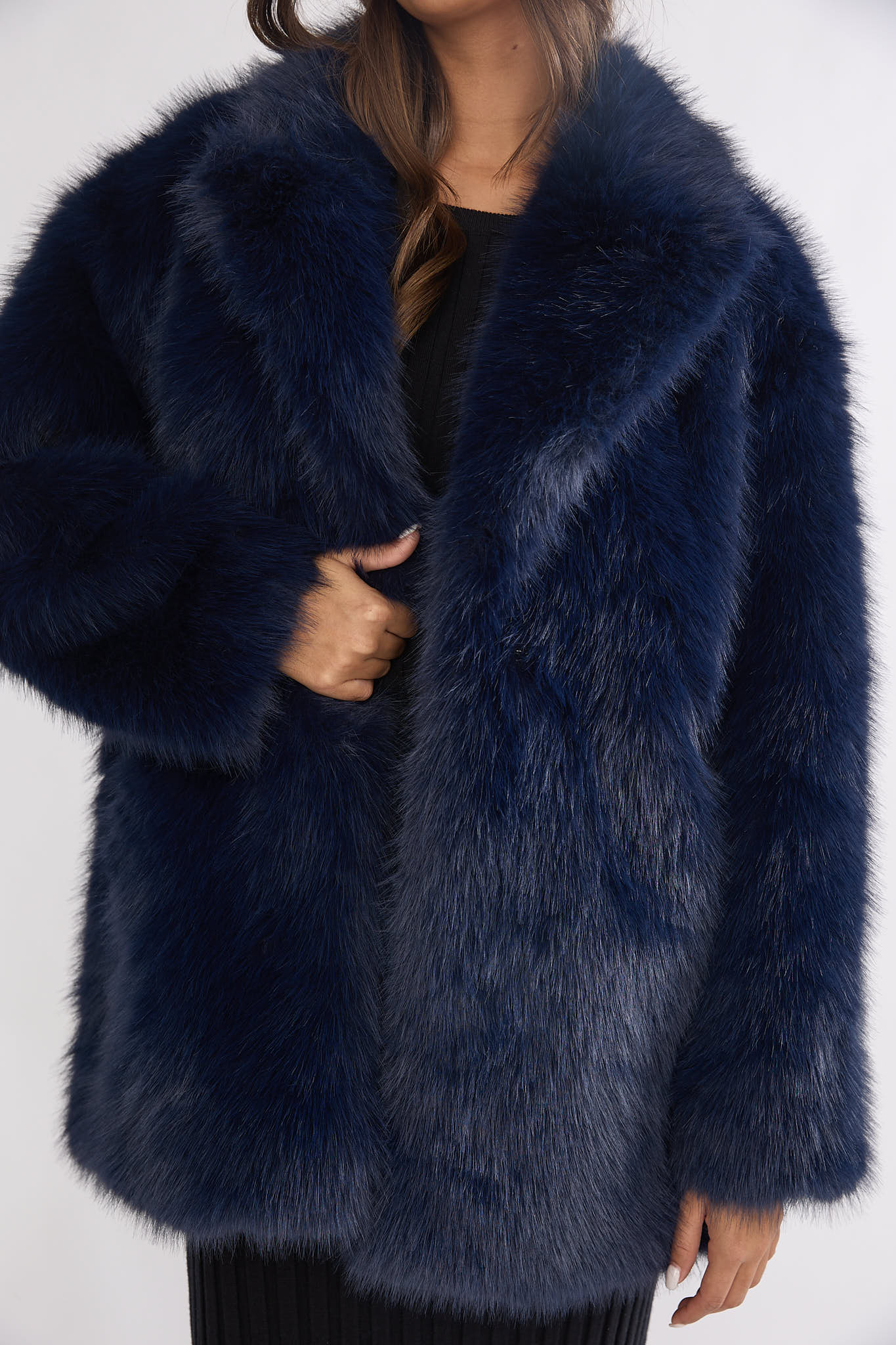 Rilani Faux Fur Pocket Coat Navy - Image 5
