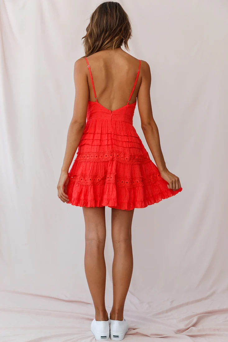 Riley Deep V-Neckline Ruffle Detail Dress Red - Image 9
