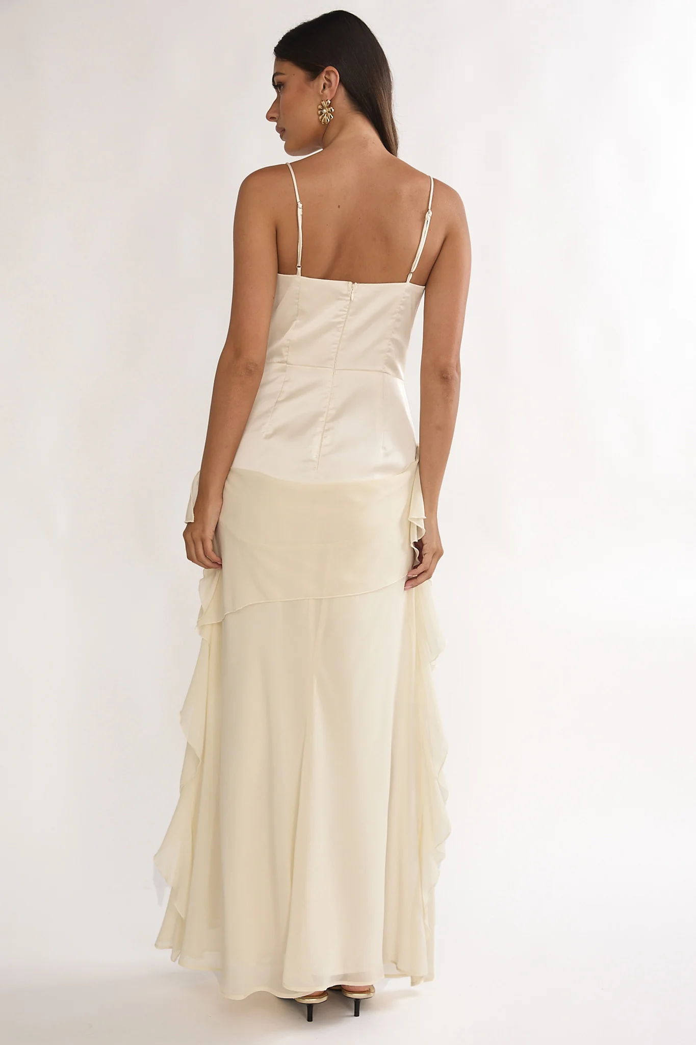 Rivena Rosette Chiffon Drape Maxi Dress Oyster - Image 3