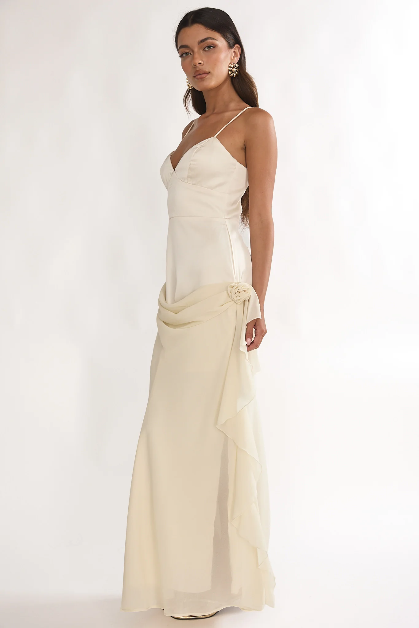 Rivena Rosette Chiffon Drape Maxi Dress Oyster - Image 6