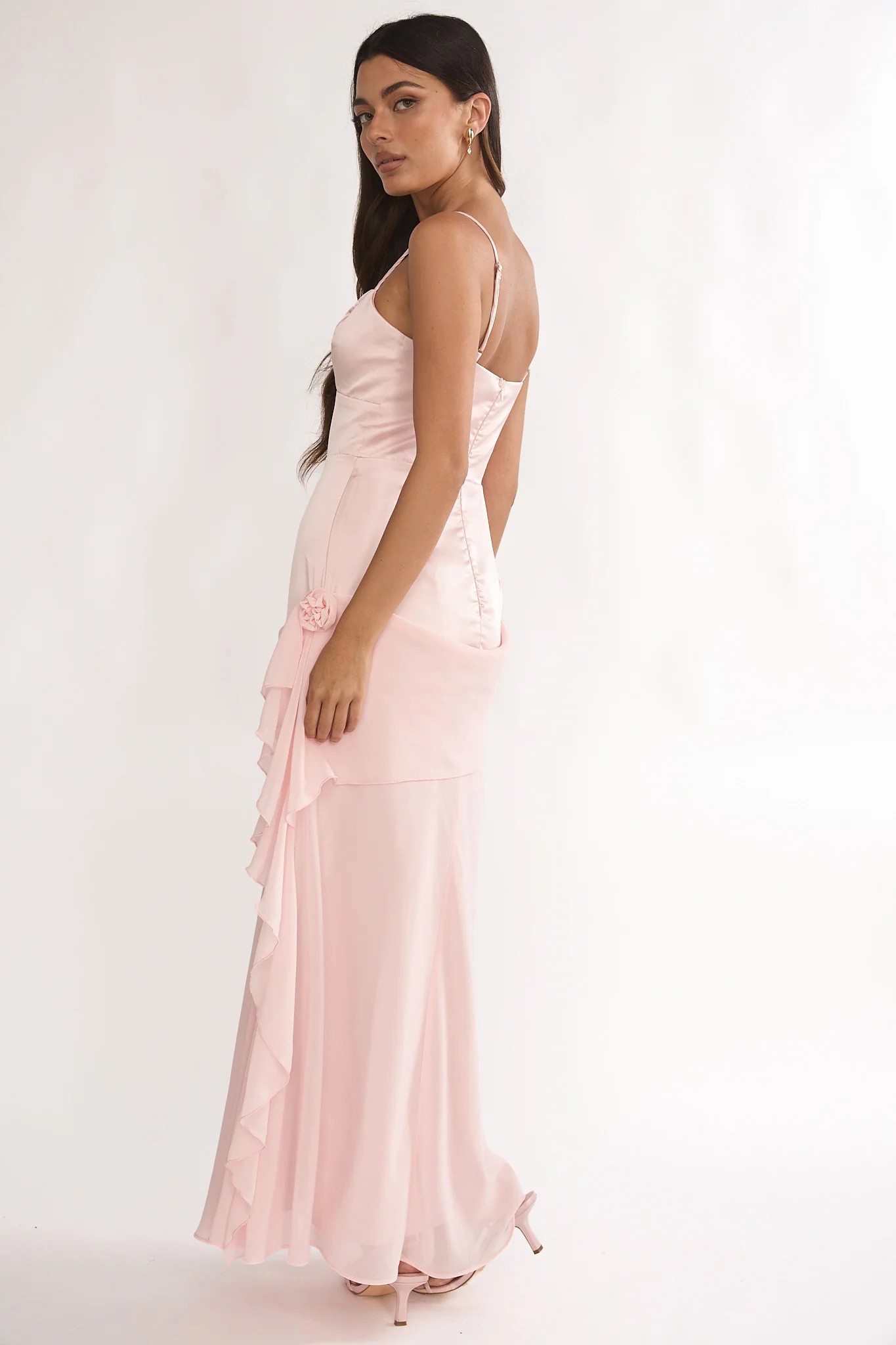 Rivena Rosette Chiffon Drape Maxi Dress Pink - Image 3