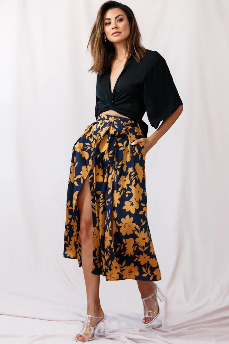 Rivera Deep V Waist Tie Top Black - Image 2