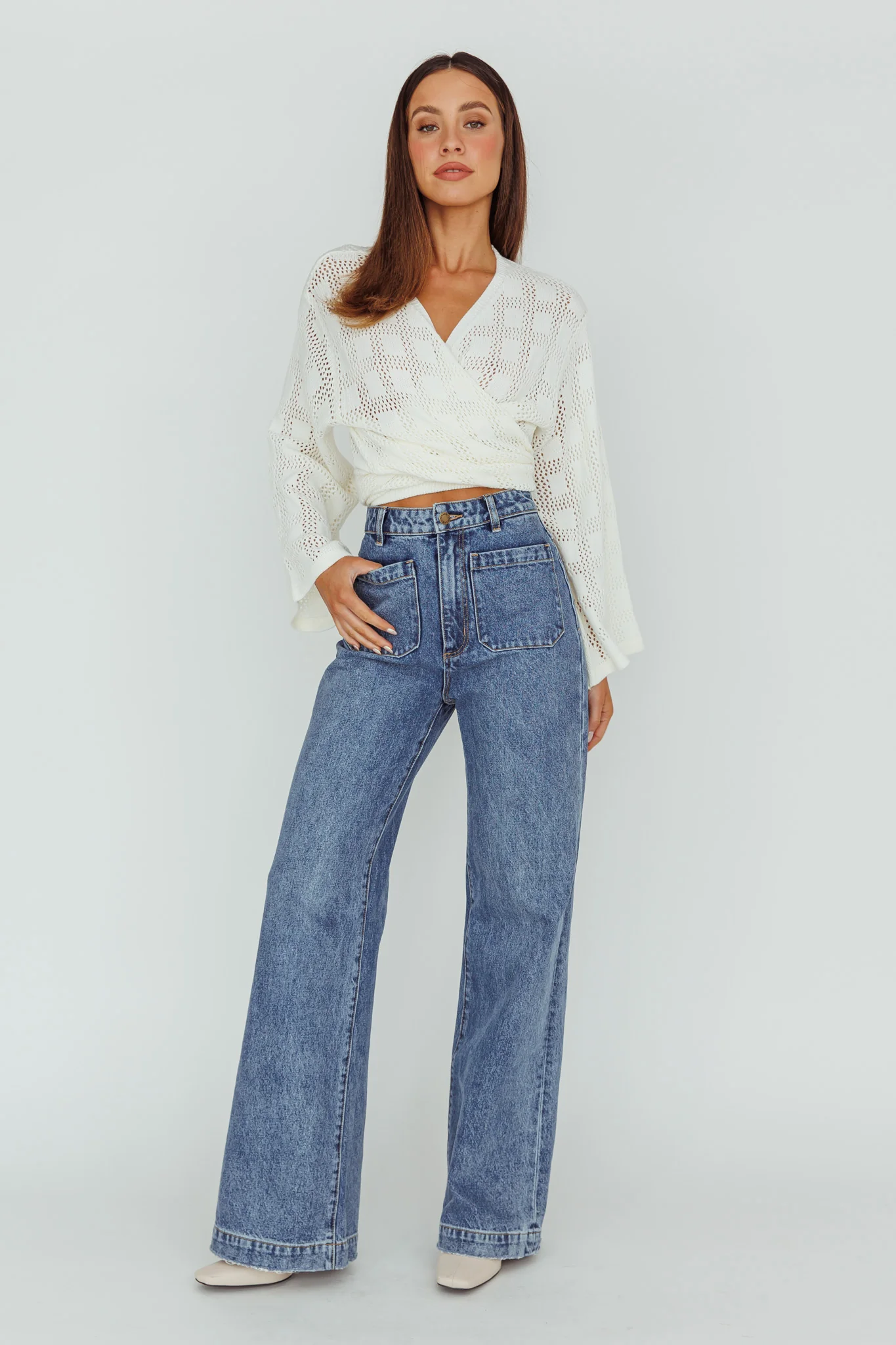 Rivera Deep-V Waist-Tie Top Crochet White - Image 5
