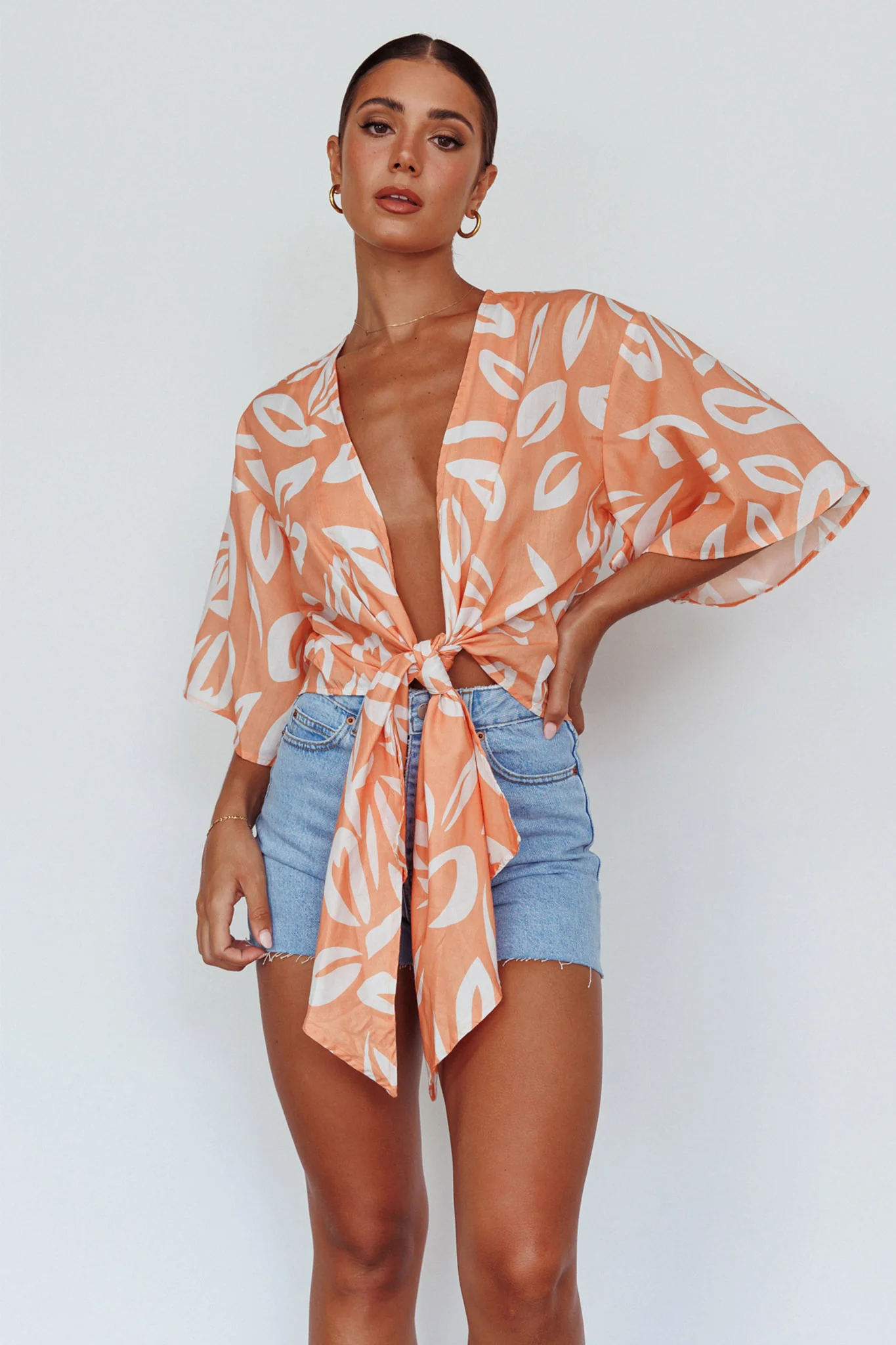 Rivera Deep-V Waist-Tie Top Leaves Mango - Image 2