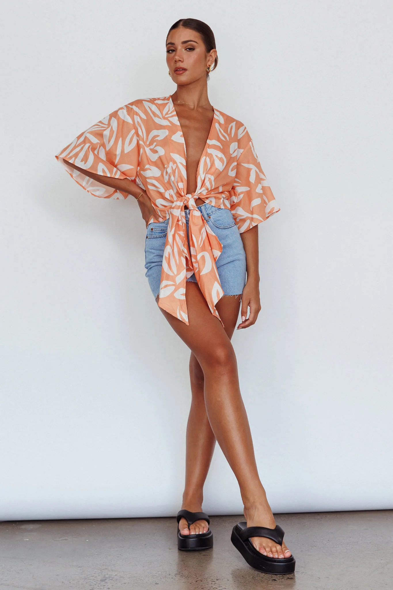 Rivera Deep-V Waist-Tie Top Leaves Mango - Image 3