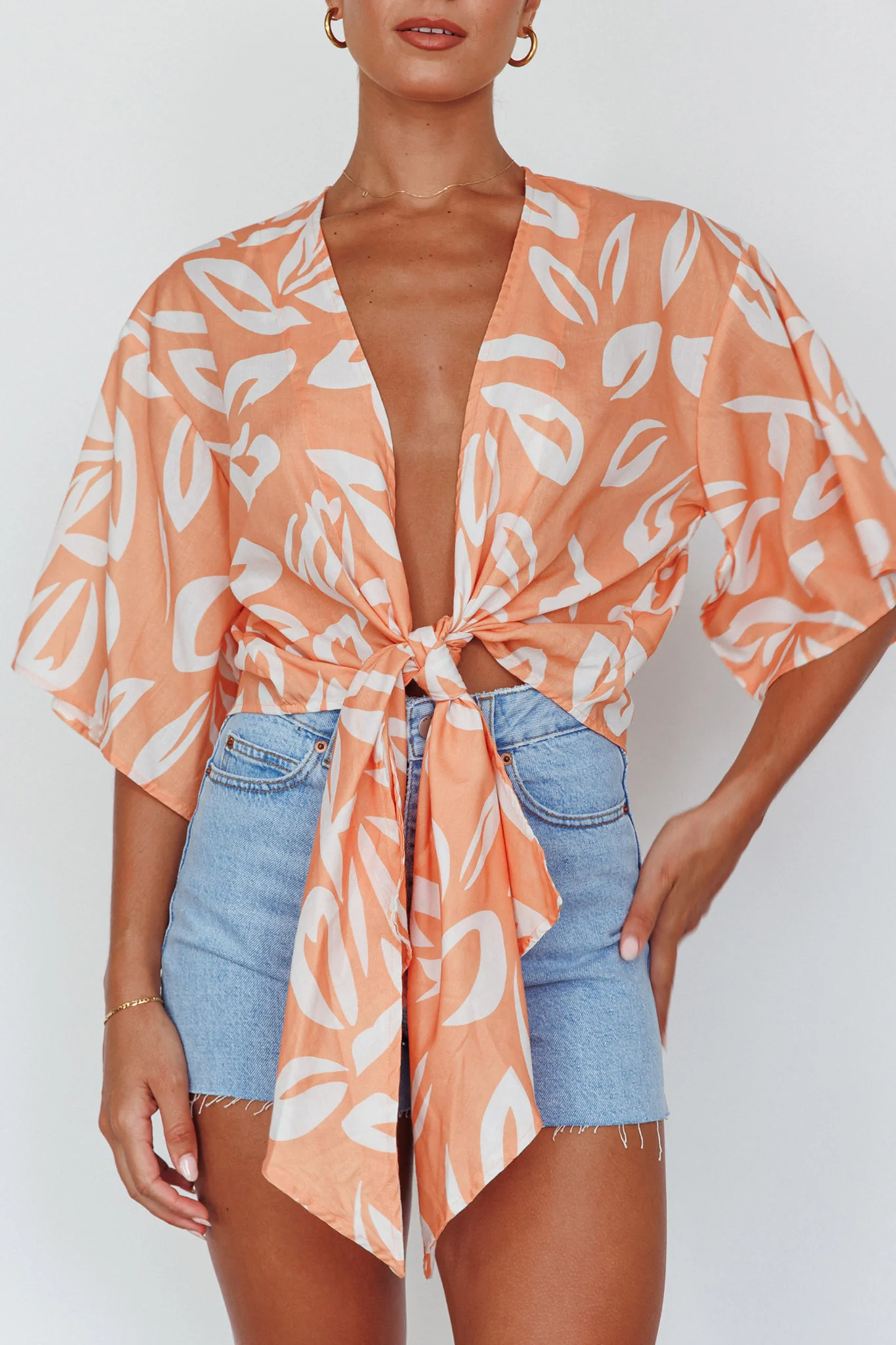 Rivera Deep-V Waist-Tie Top Leaves Mango - Image 5