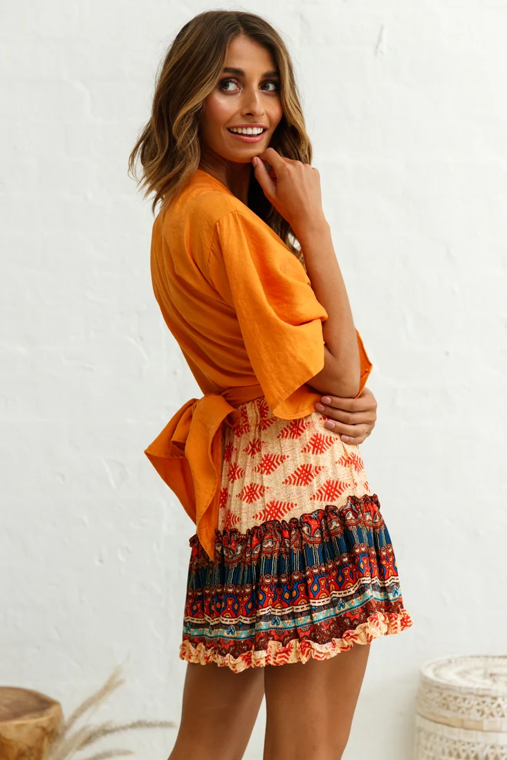 Rivera Deep V Waist Tie Top Tan - Image 3