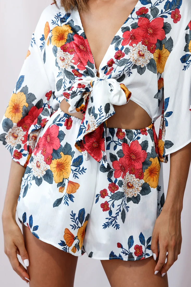 Rivera Tie-Knot Bell Sleeve Romper White - Image 4