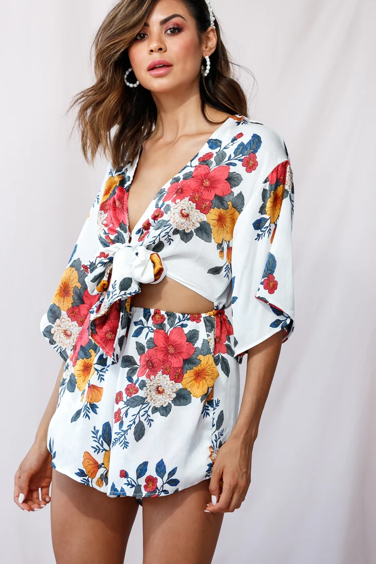 Rivera Tie-Knot Bell Sleeve Romper White - Image 6