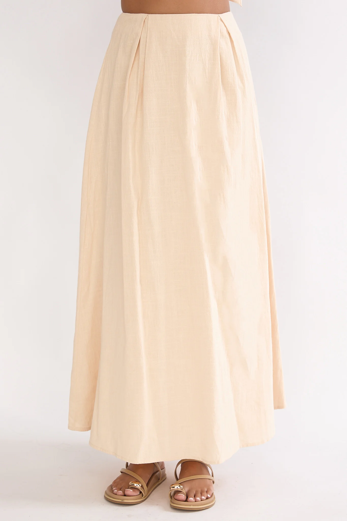 Riviera Romance Pleat Maxi Skirt Cream - Image 3