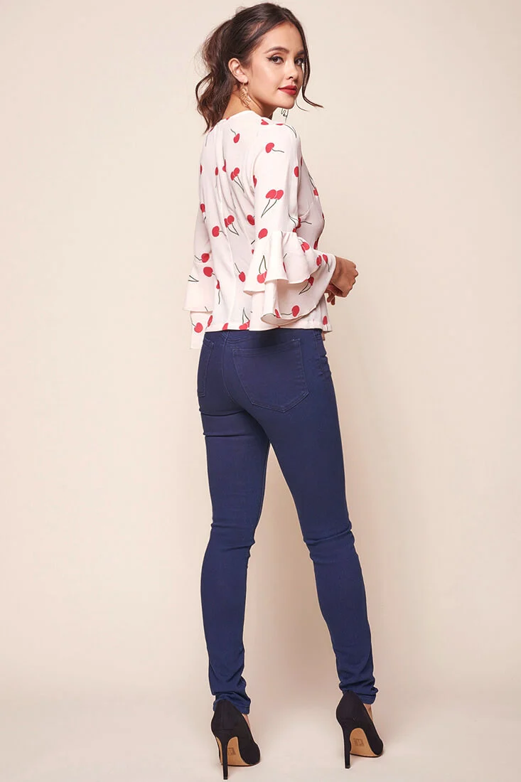 Robbi Bell Sleeved Cherry Top Beige - Image 4