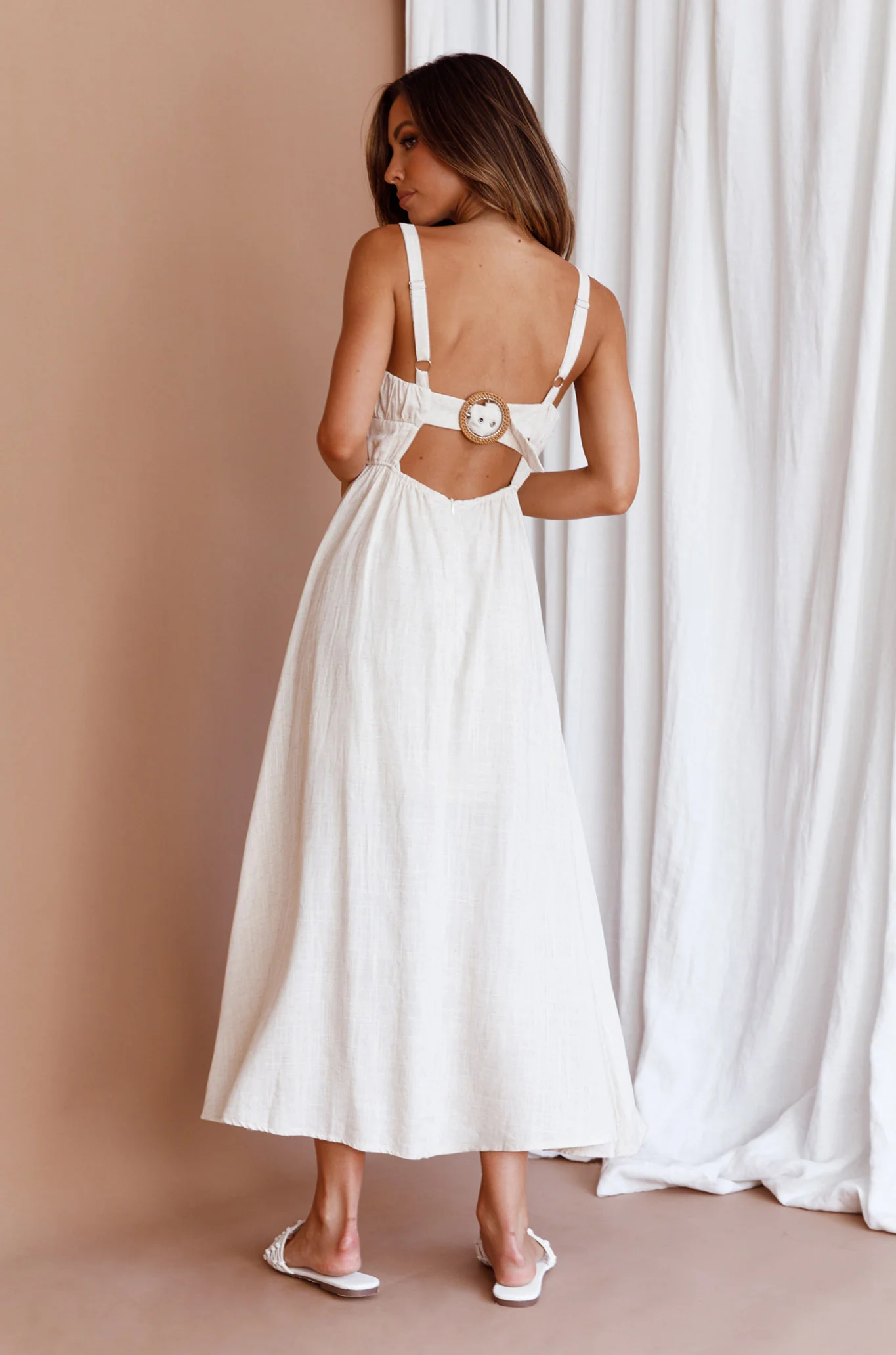 Roberta Gathered Bust Midi Dress Natural - Image 2