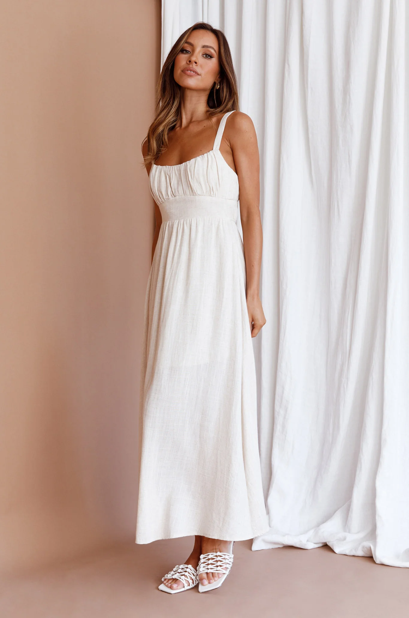 Roberta Gathered Bust Midi Dress Natural - Image 7