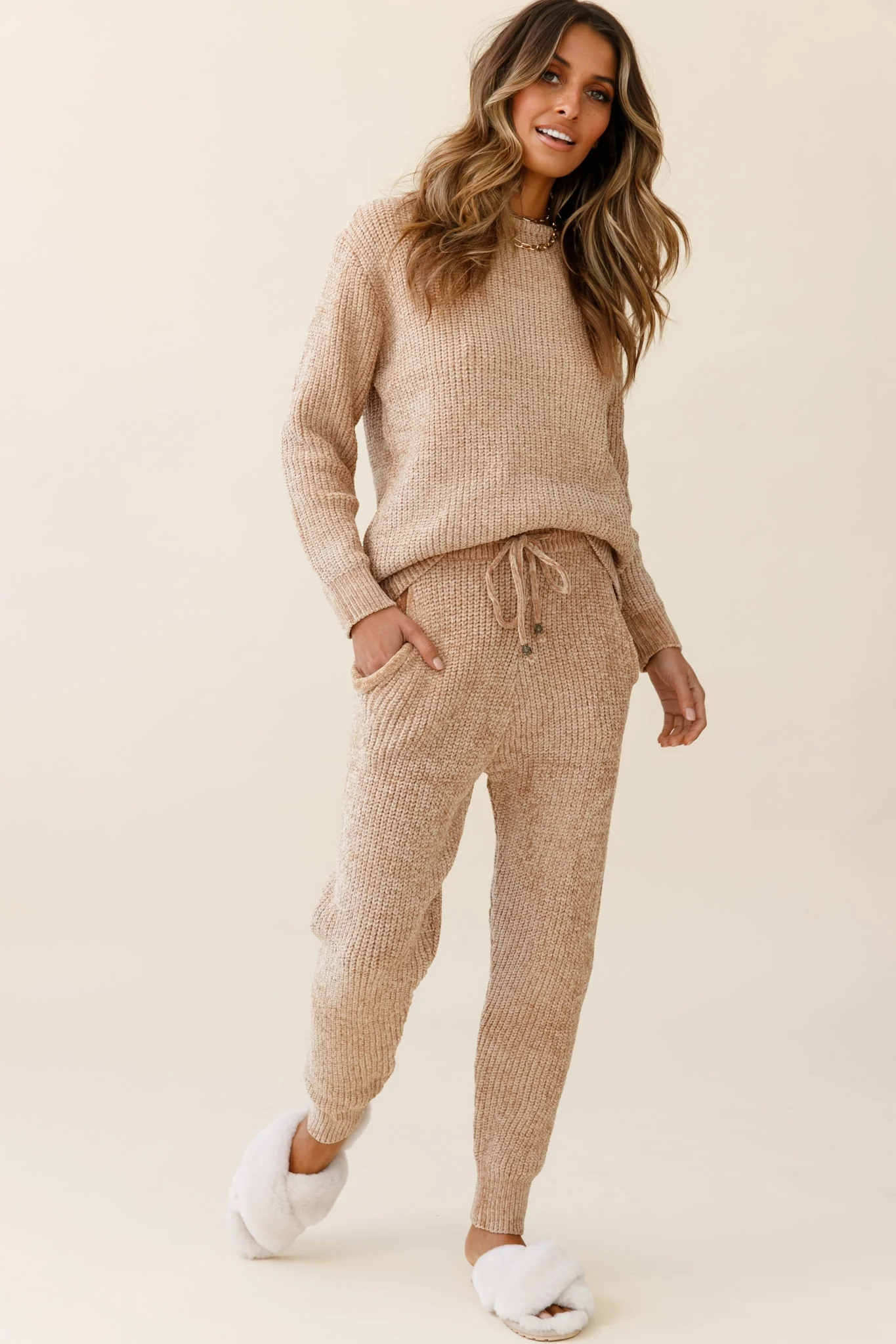 Robin Long Sleeve Ribbed Knit Sweater Tan - Image 2
