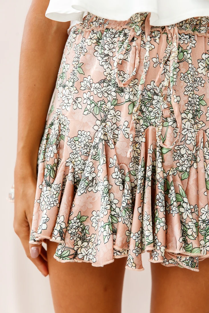 Robyn Flounce Floral Mini Skirt Mocha - Image 4