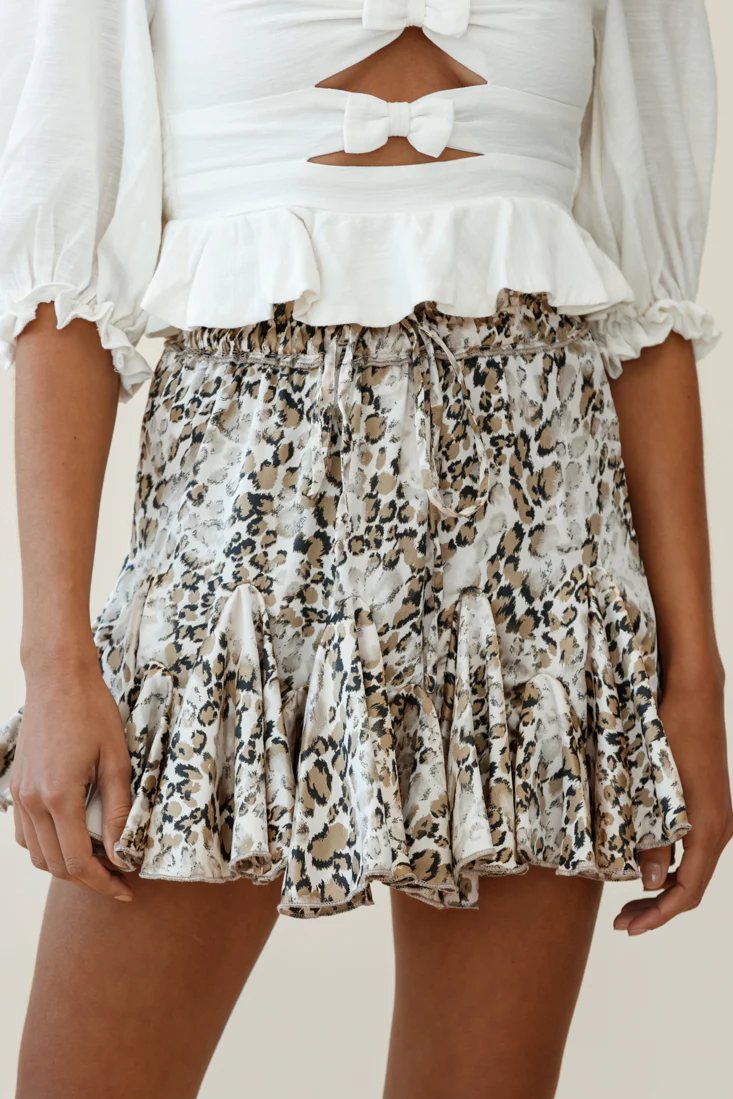 Robyn Flounce Mini Skirt Champagne Leopard - Image 7