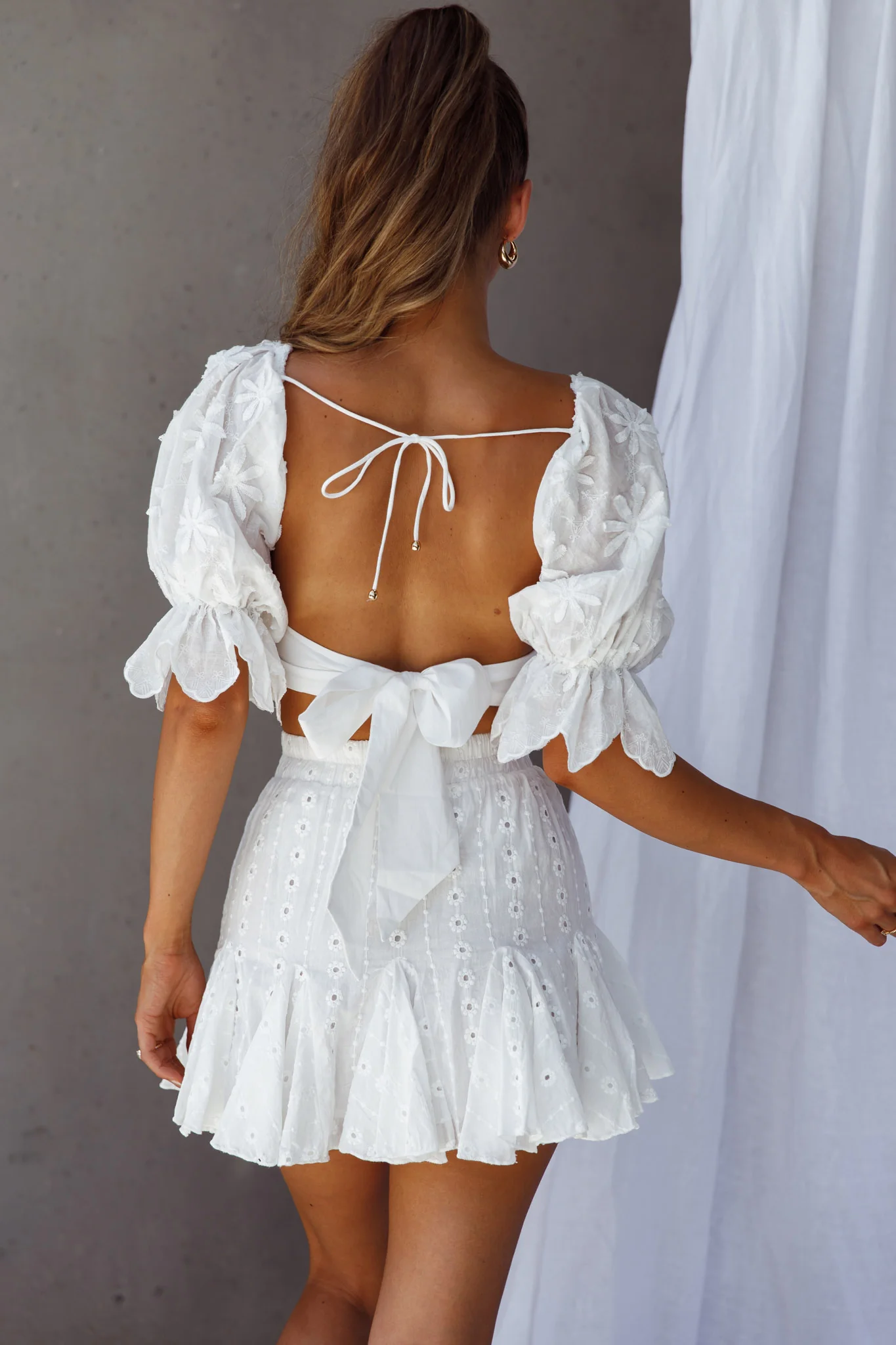 Robyn Flounce Mini Skirt Eyelet White - Image 3