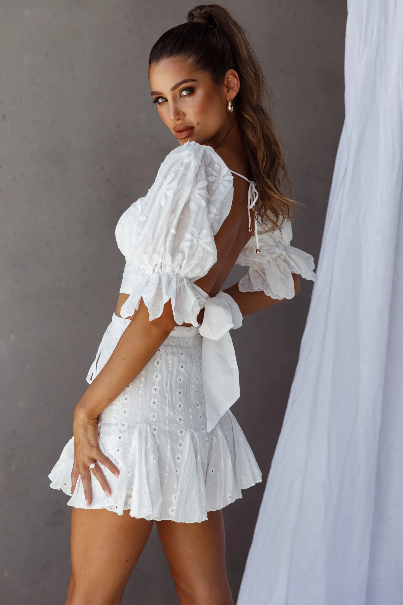 Robyn Flounce Mini Skirt Eyelet White - Image 6