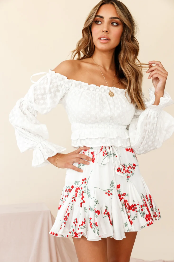 Robyn Flounce Mini Skirt Floral Print White - Image 3