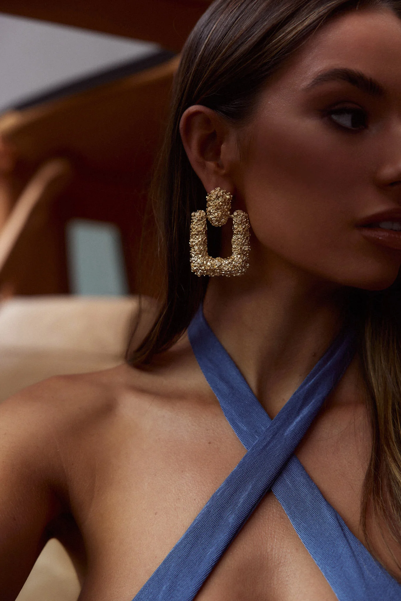 Rodeo Drive Square Textured Earrings Gold - Image 3