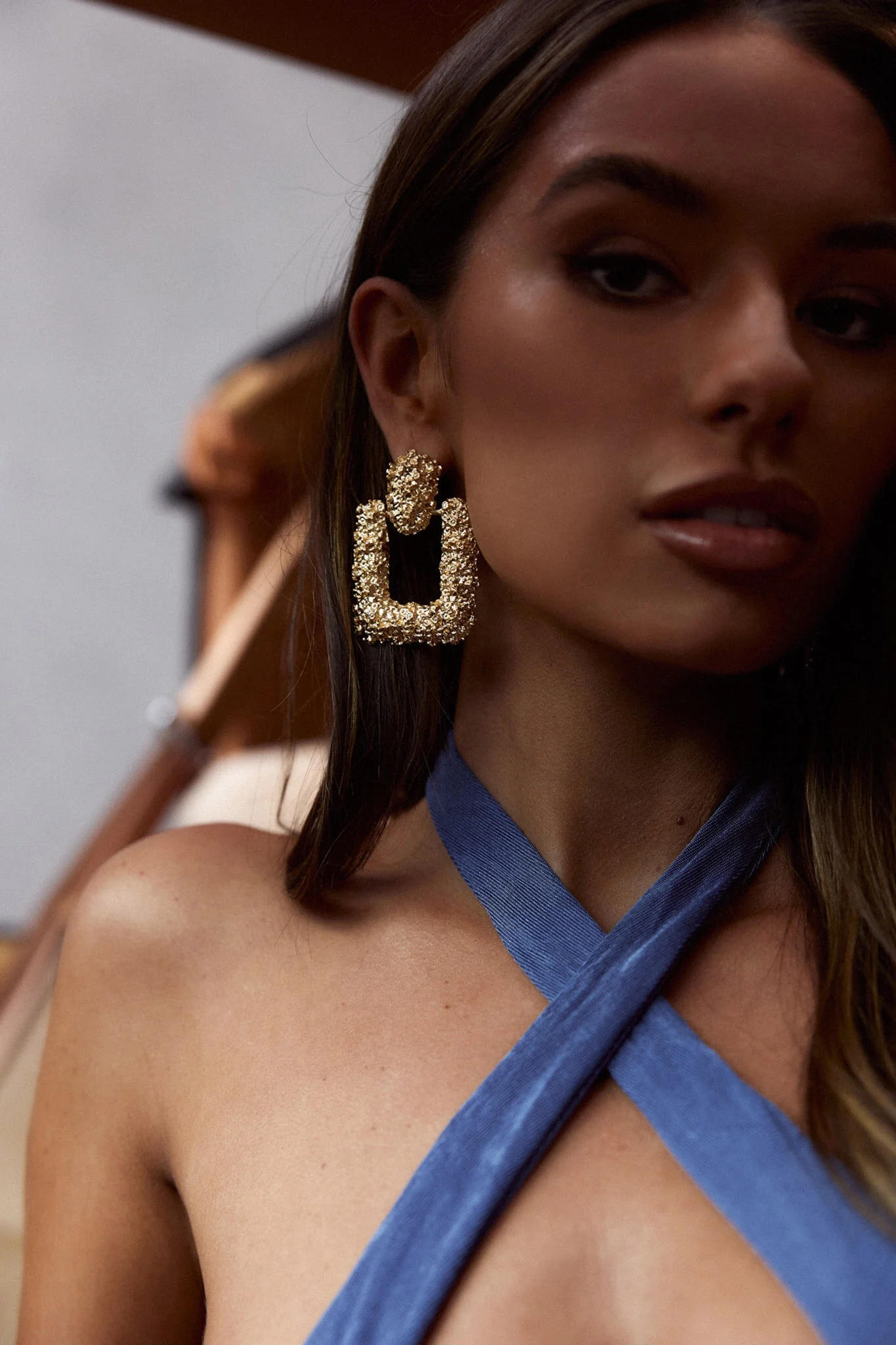 Rodeo Drive Square Textured Earrings Gold - Image 4
