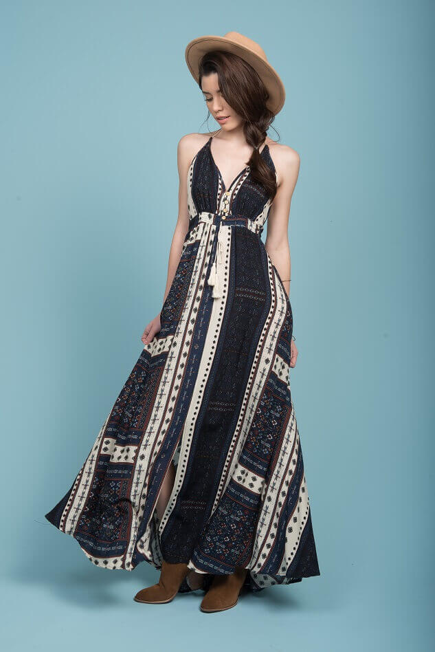 Romani Open Back Maxi Dress Navy - Image 3