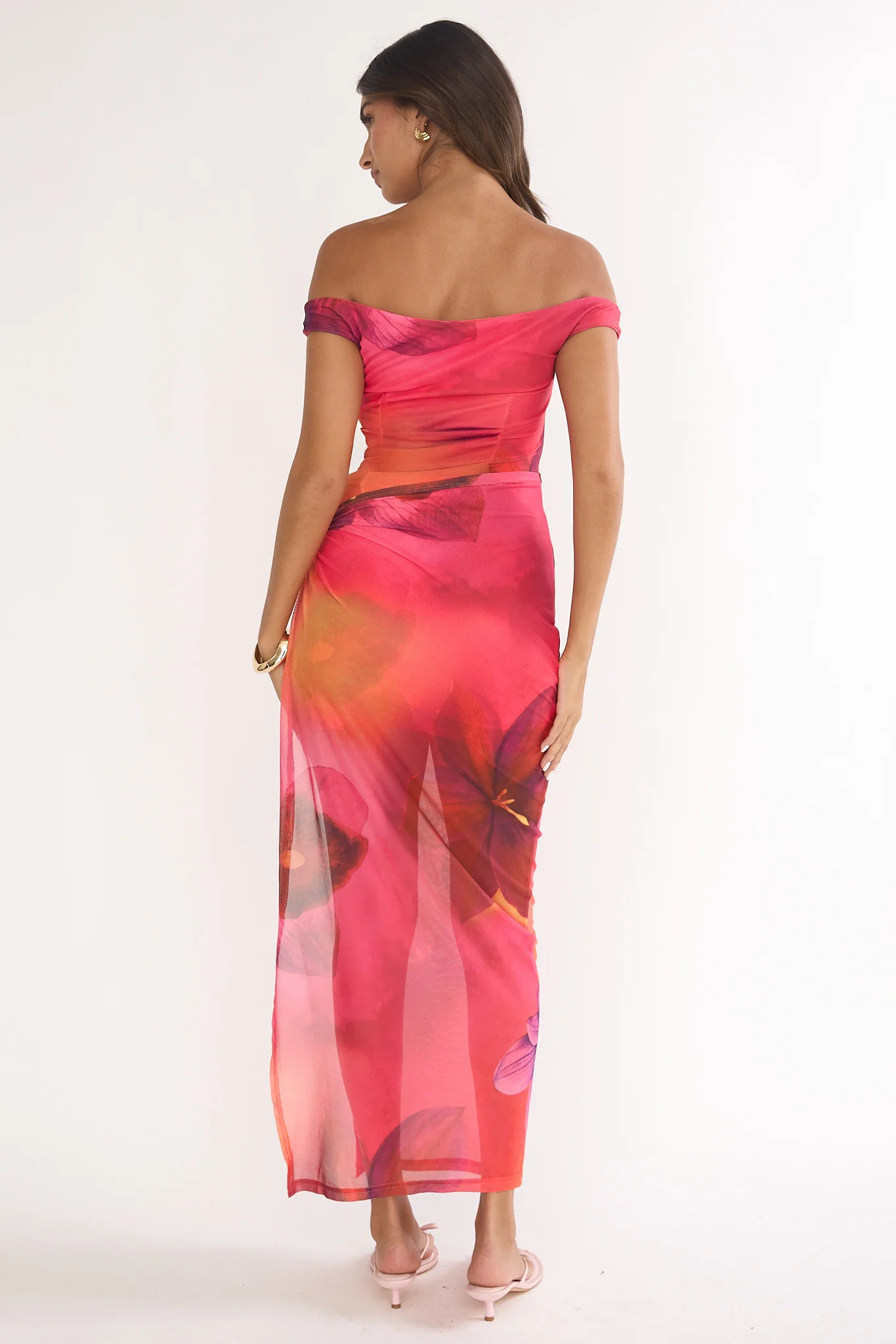 Romie Off-Shoulder Mesh Maxi Dress Print Floral - Image 3