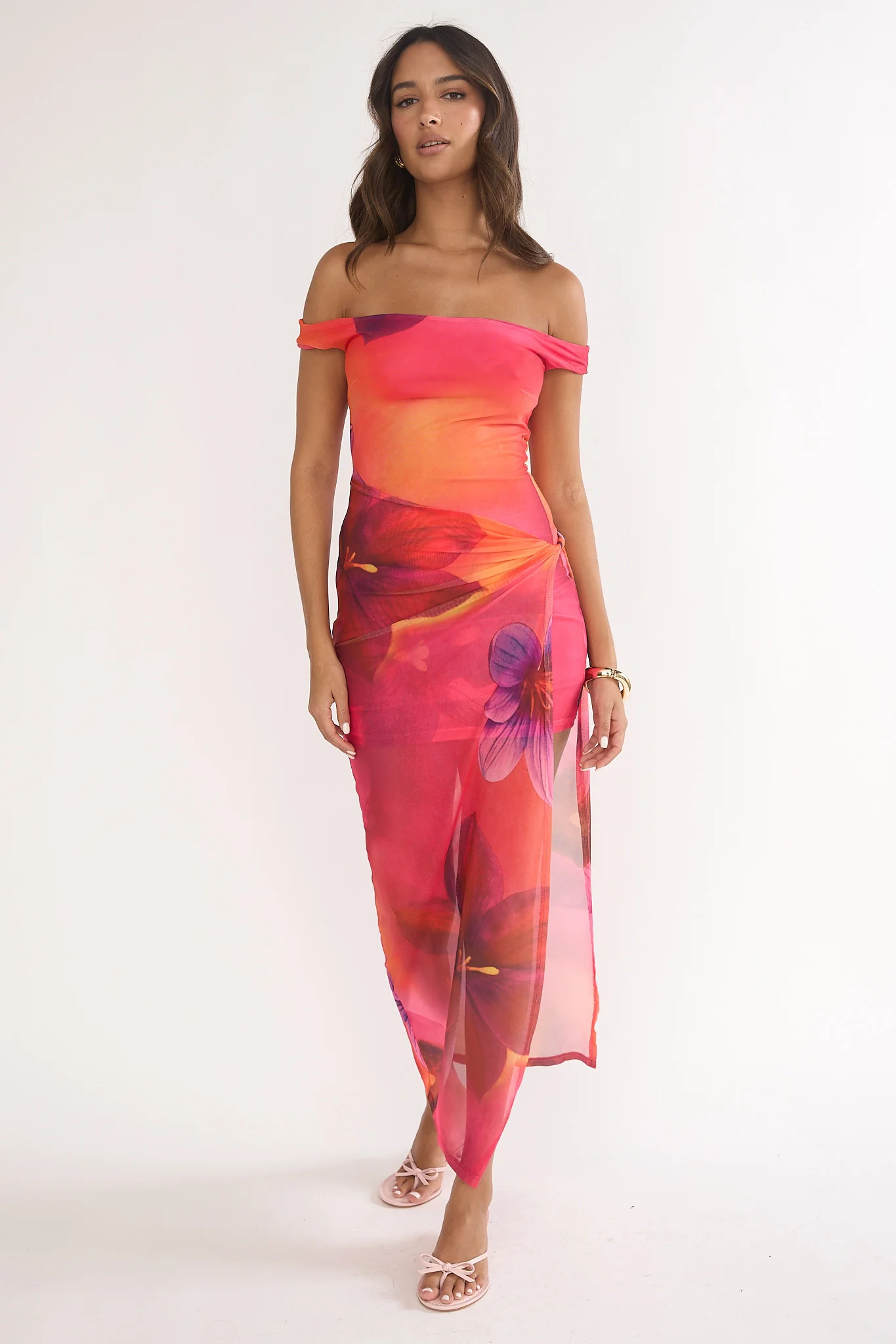 Romie Off-Shoulder Mesh Maxi Dress Print Floral - Image 5