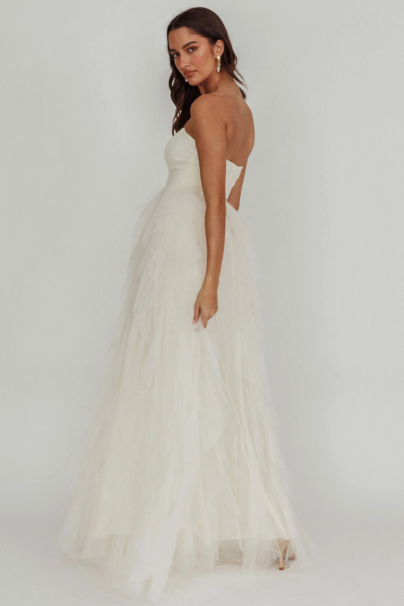 Rori Tulle Cascade Maxi Dress Ivory - Image 3