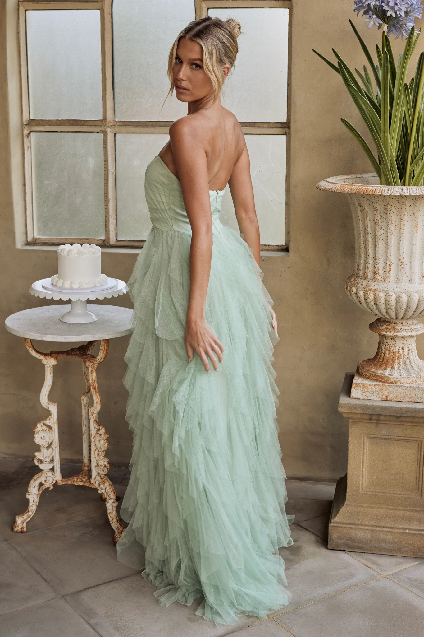 Rori Tulle Cascade Maxi Dress Sage - Image 2