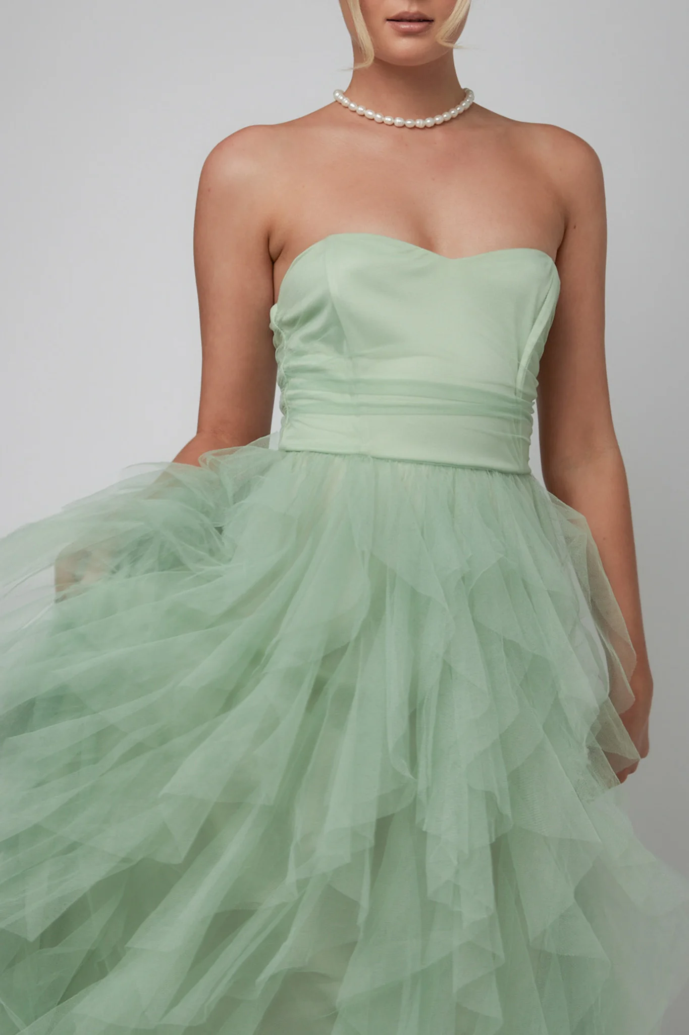 Rori Tulle Cascade Maxi Dress Sage - Image 4