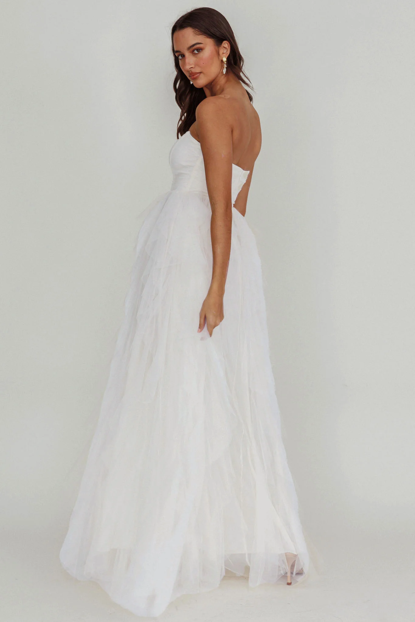 Rori Tulle Cascade Maxi Dress White - Image 3