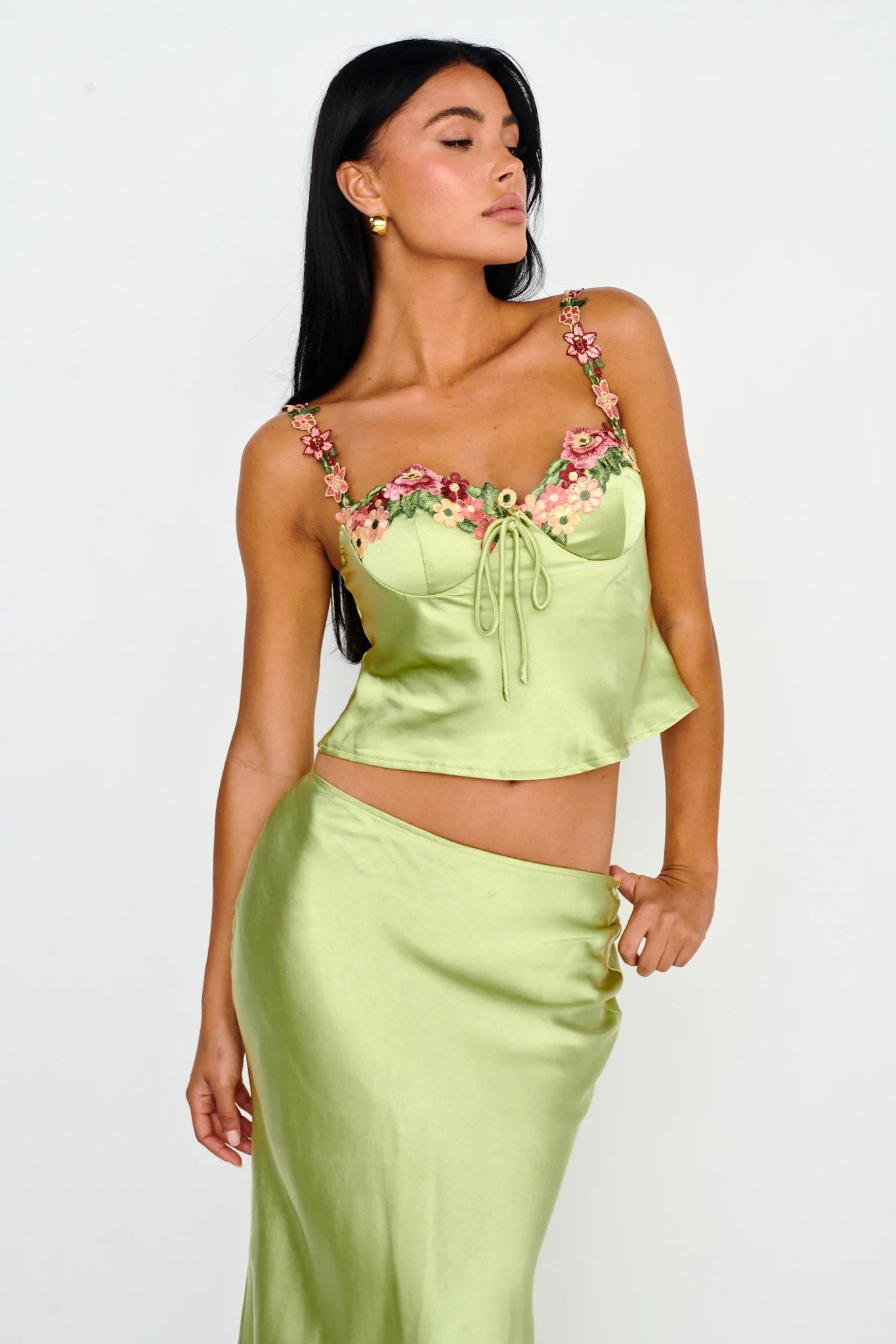Rose Garden Floral Applique Cami Top Lime - Image 5