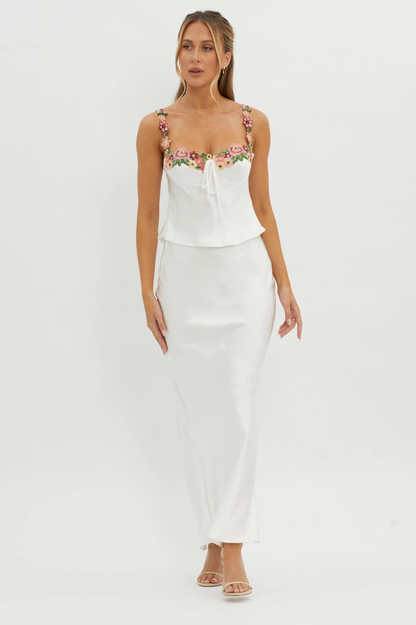 Rose Garden Floral Applique Cami Top White - Image 2