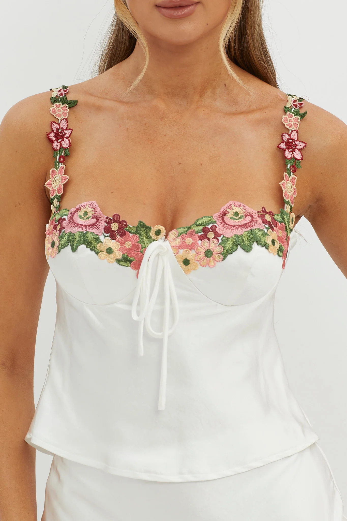 Rose Garden Floral Applique Cami Top White - Image 4