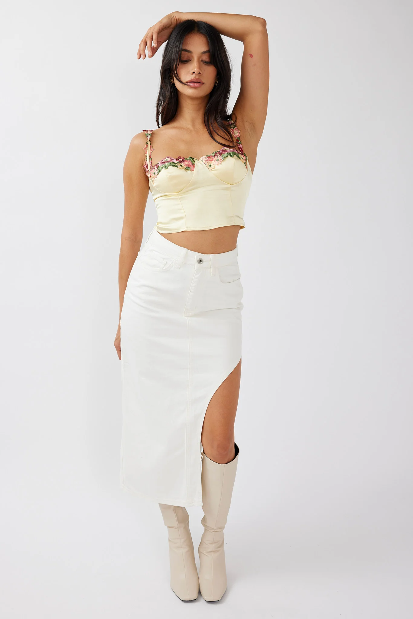 Rose Garden Floral Applique Crop Top Yellow - Image 2