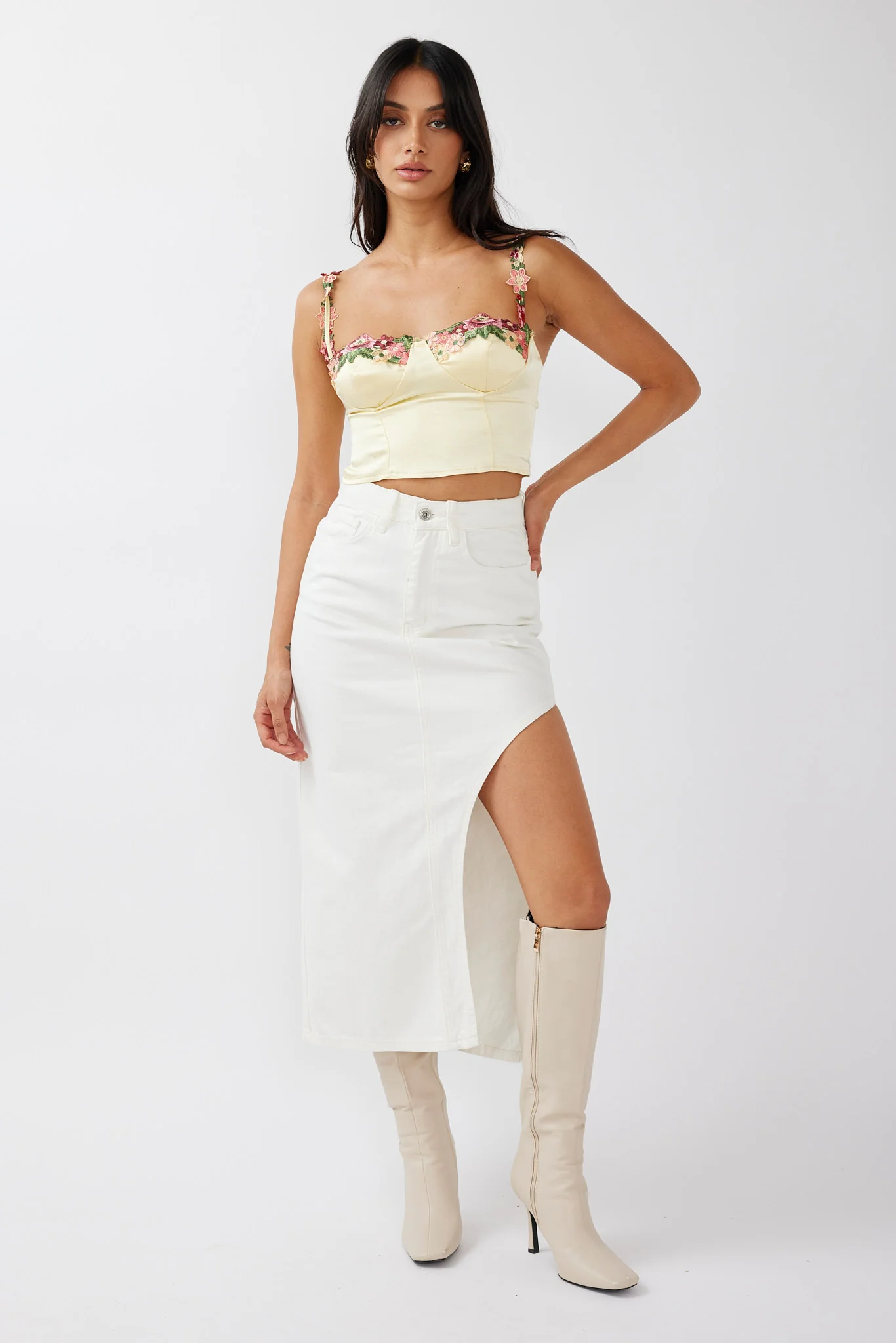 Rose Garden Floral Applique Crop Top Yellow - Image 4