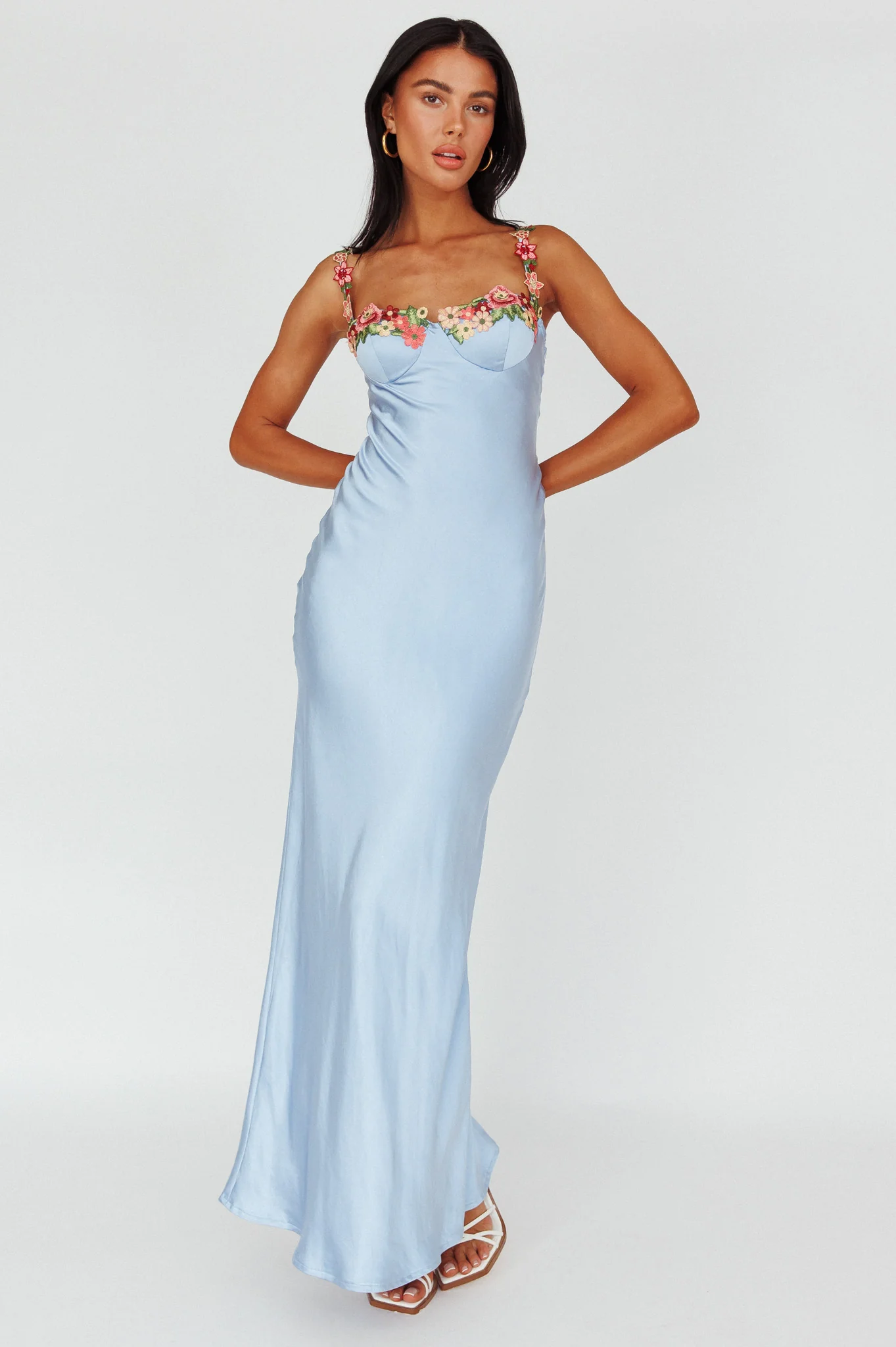 Rose Garden Floral Applique Midi Dress Blue - Image 5