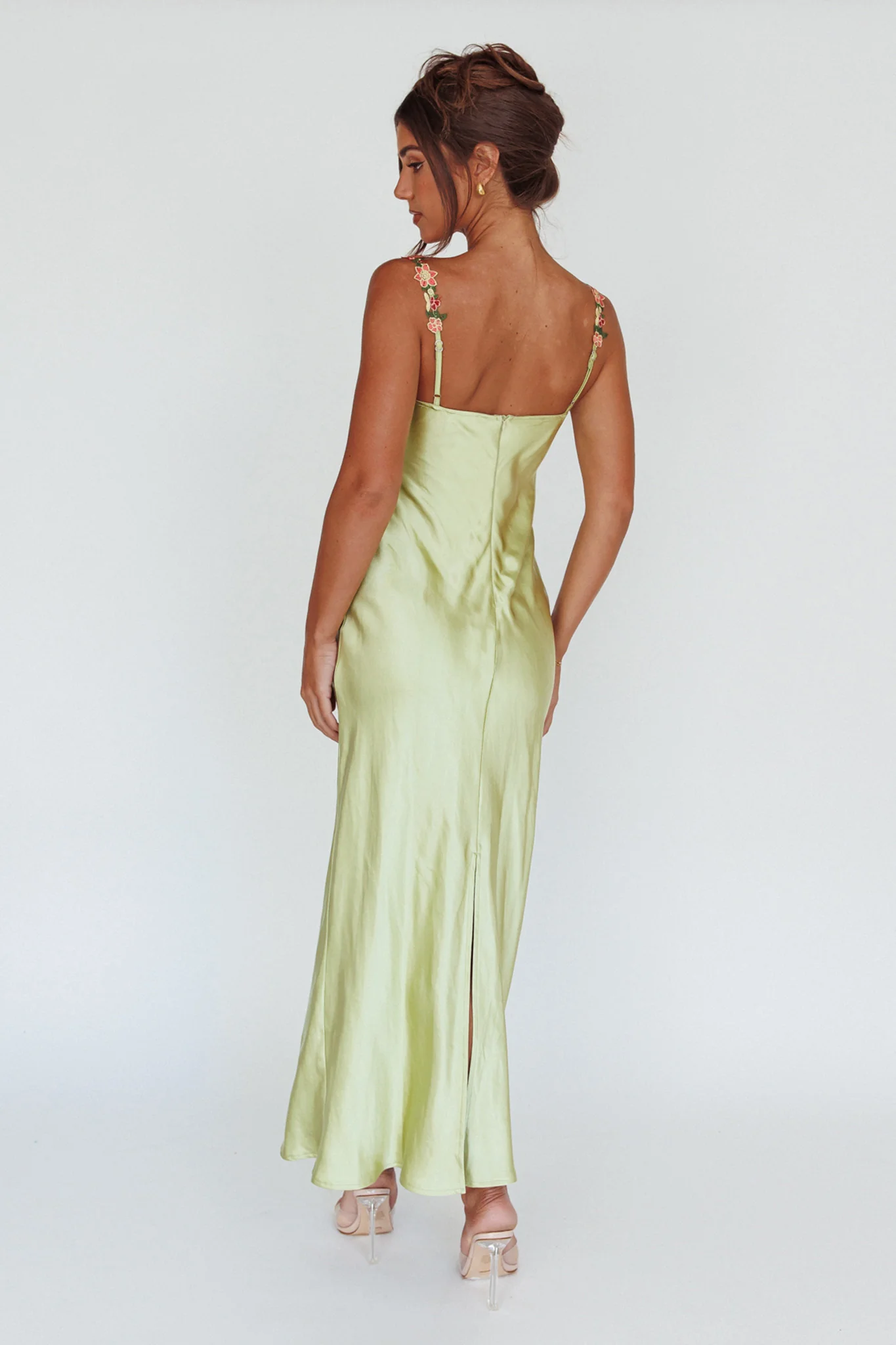 Rose Garden Floral Applique Midi Dress Lime - Image 2