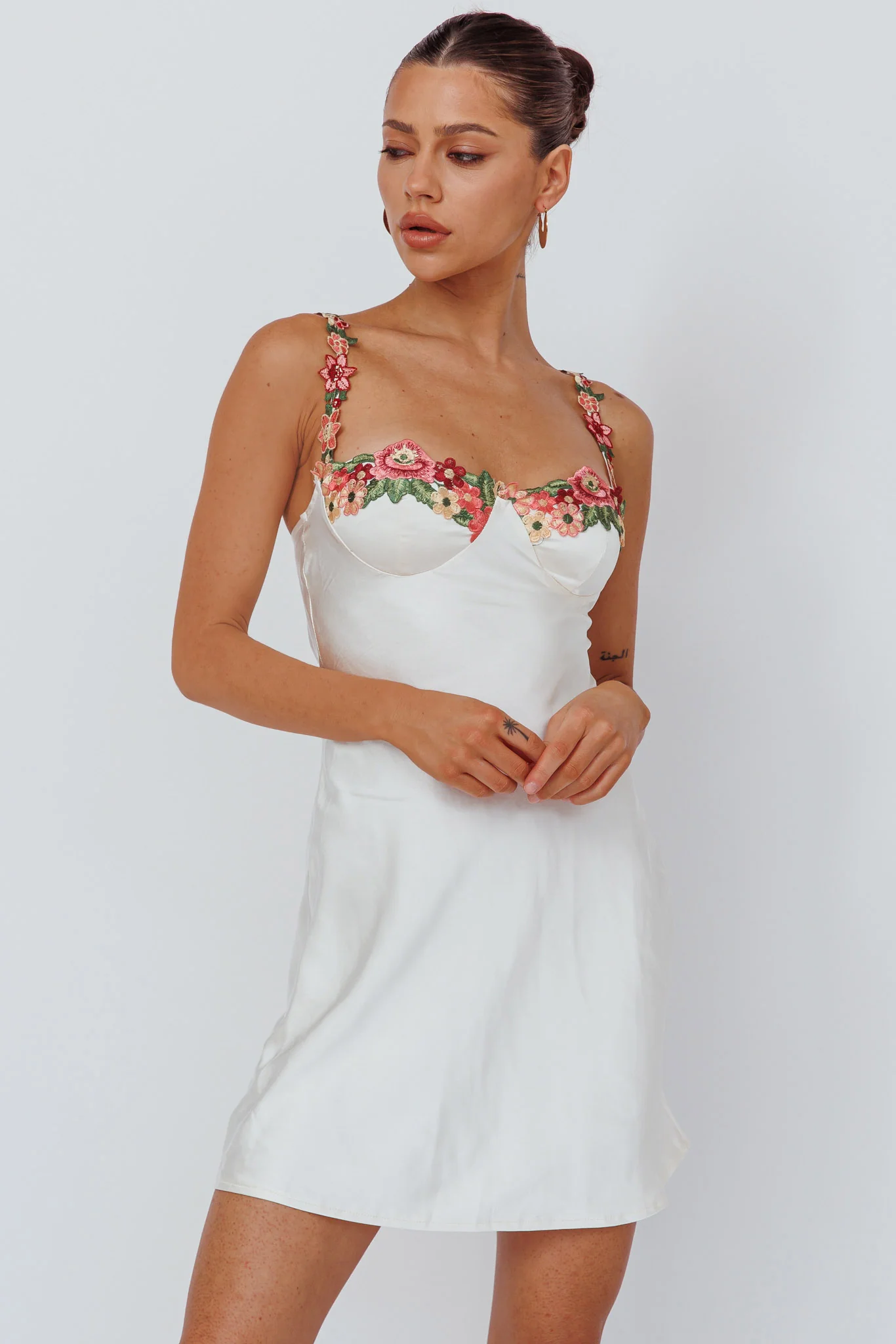 Rose Garden Floral Applique Mini Dress Oyster - Image 5